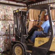 recycled materials liften by a forklift.